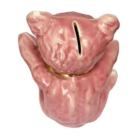 Vintage Pink Teddy Bear Bank with Gold Accents by Pearl China Co. Kitsch - Picture 6 of 9